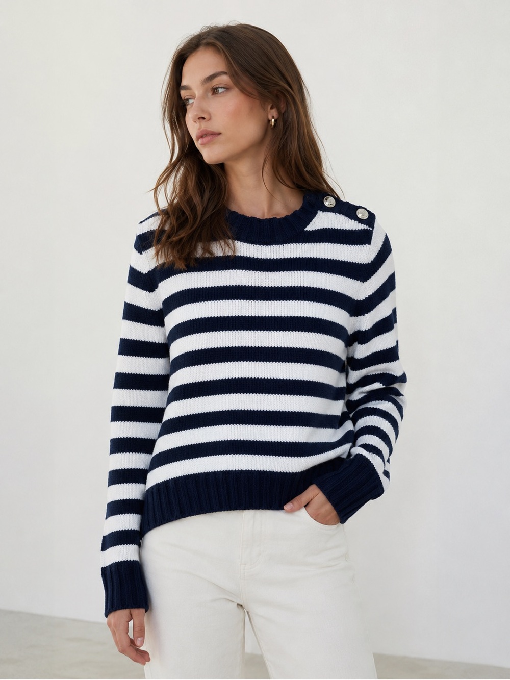J. Crew Navy Blue and White Striped Sweater